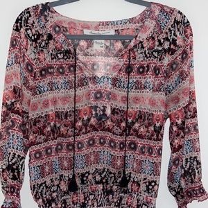 Floral Sheer Blouse with Tassels